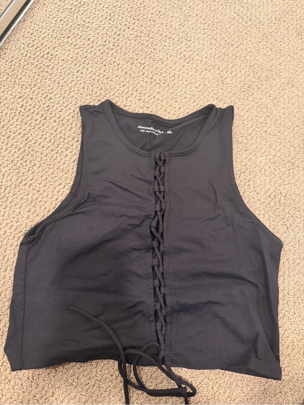 Abercrombie & Fitch Black Braided Front Crop Tank
